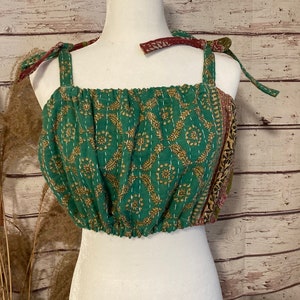 Vintage Kantha Bohemian Hippie Tube Crop Top Xsmall To Large REVERSIBLE
