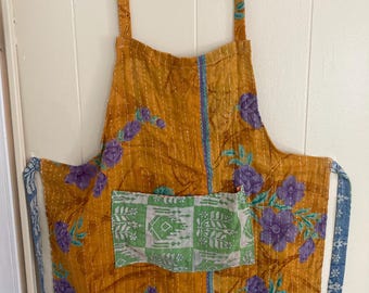 Vintage Kantha Apron Bohemian One Size Fits All Reversible Kitchen