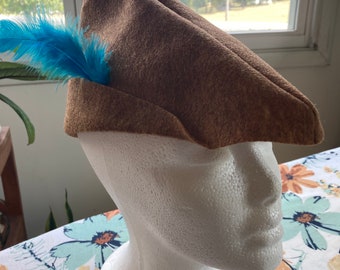 Robin Hood Peter Pan Copper Felt Hat Blue Feather