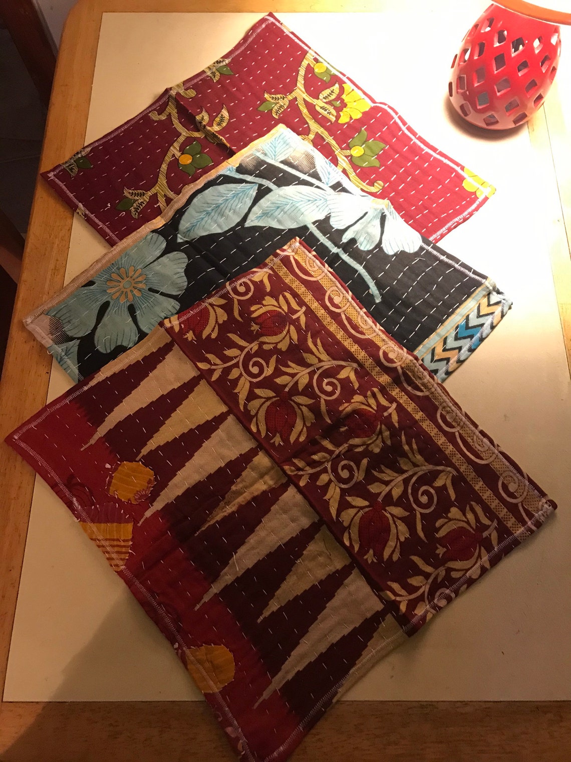 Vintage Kantha Fabric Napkins and Runner Etsy.de