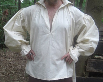 Mens Renaissance Pirate Shirt Custom Fit to Order  size Small to Xlarge ORGANiC MUSLIN