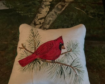 Country French Handpainted Cardinal Design Balsam Pillow