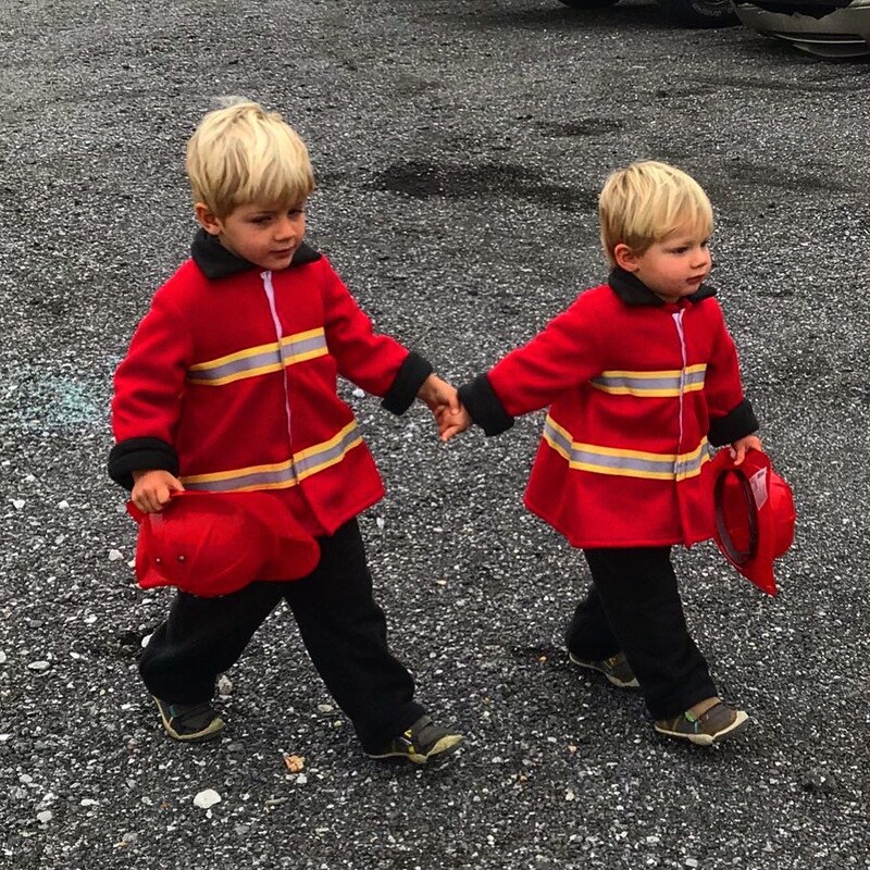 Fireman Toddler Muscle Costume - Jumpsuit With Built-in Muscles & Hat, Size Large (4-6 Years)