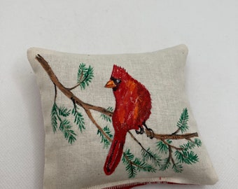 Country French Handpainted Cardinal Design Balsam Pillow