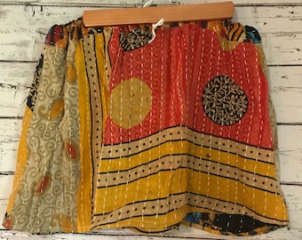 Jupe courte Kantha vintage prête à expédier Taille moyenne à XLarge