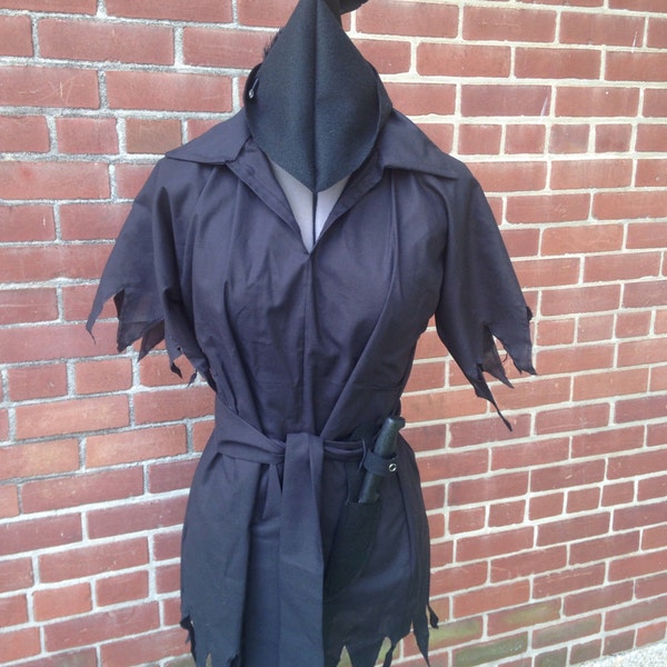 Peter Pans SHADOW Custom Made To Fit Adult size sm to xlarge Cosplay LARP Tunic, Hat, Sash and knife holder No Pants