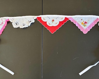 Vintage Handkerchiefs and Dolies Bunting Garland For Windows and Doorways