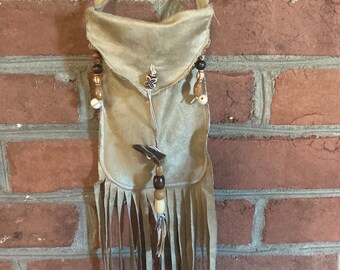 Native American Pouch Medicine Bag Herb Bag Tan Faux Suede