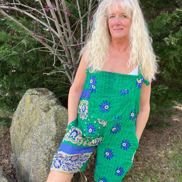 Kantha  Onesies Bohemian Hippie Bib Overalls ONESIES Shorts Medium to Large