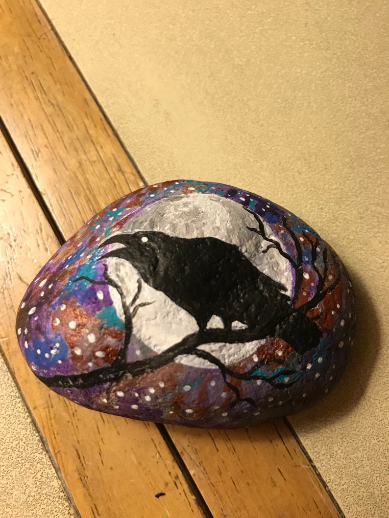 Painted Rock Mystical Crow Design PAPERWEIGHT Painted Rock | Etsy
