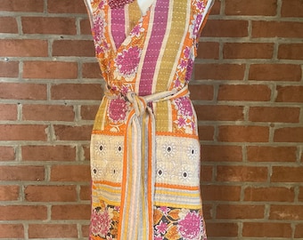 Vintage Kantha Wrap Dress Bohemian One of a Kind Ready to Ship Size Small to Medium Reversible Too