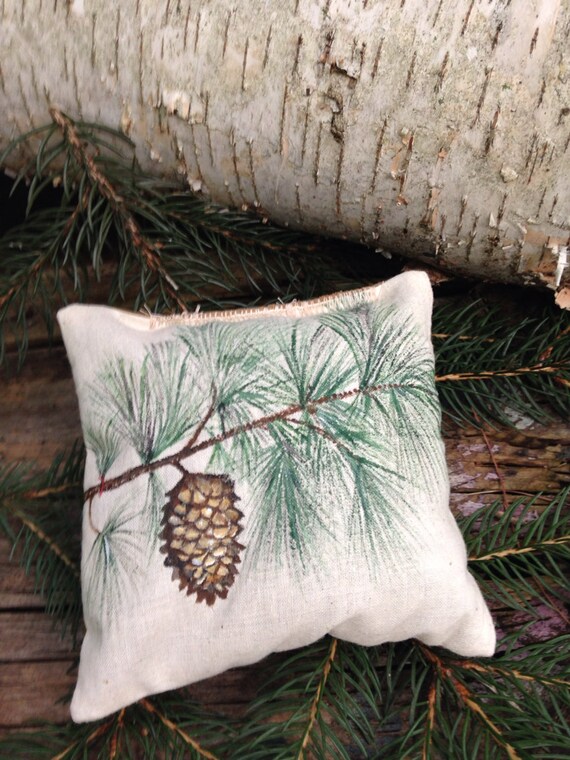 Country French Balsam Fir Pillow Handpainted Pine Cone Design Etsy