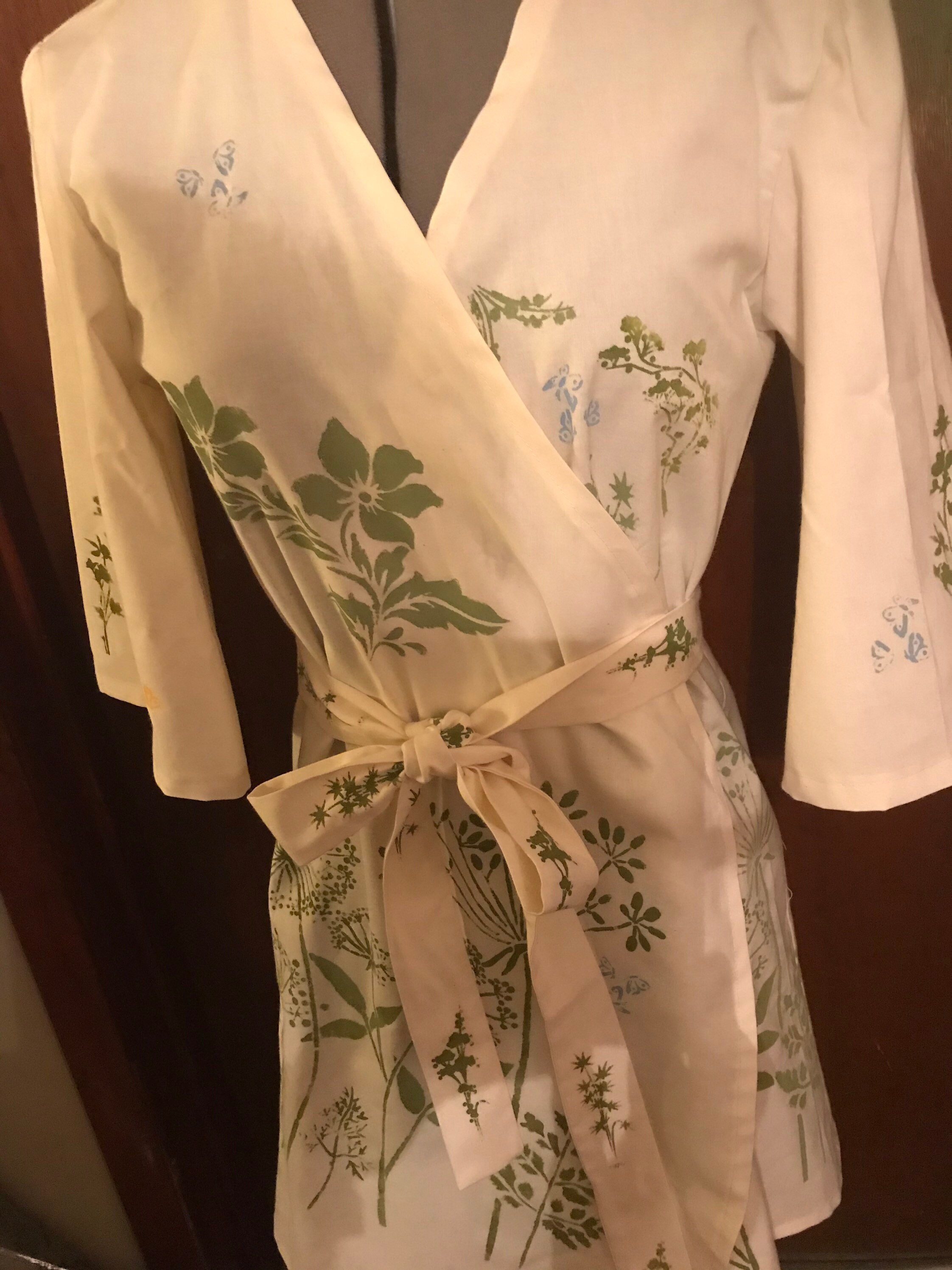 Botanical Herb Muslin Wrap Dress Hand Painted Stenciled One of Etsy