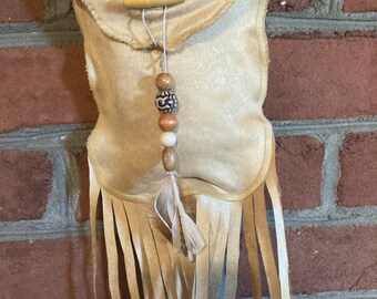 Native American Pouch Medicine Bag Herb Bag Gold Faux Suede