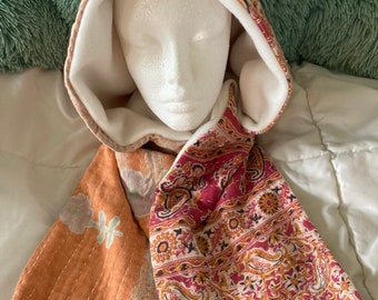 Foulard vintage Kantha Hoodie doublé de polaire réversible