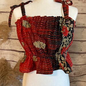 Vintage Kantha Bohemian Hippie Tube Crop Top Xsmall To Medium REVERSIBLE