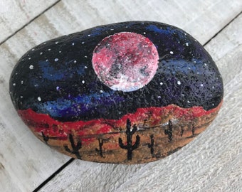 Painted Rock Désert Blood Moon Scène PRESSE-PAPIER Painted Rock