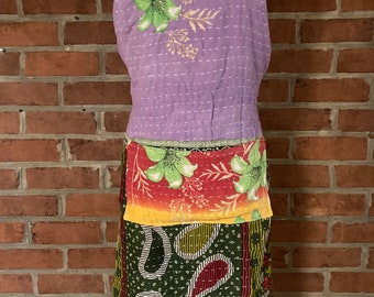 Vintage Kantha Apron Bohemian One Size Fits All Reversible Kitchen