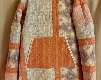 Upcycled Quilted Hoodie Poncho Jacket Fits Small To Large