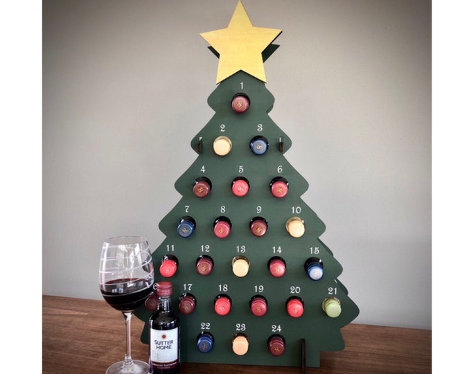 Mini Wine Bottle Christmas Countdown Tree, Laser Cut Mini Wine Bottle