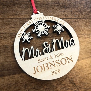 First Married Christmas Ornament, Wedding Gift, Bridal Shower Gift, Couple Gift, Personalized Ornament, Christmas Ornament, Mr & Mrs