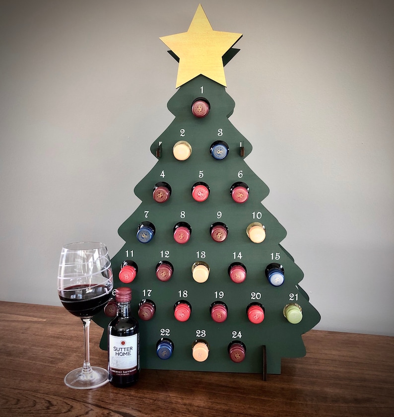 Mini Wine Bottle Christmas Countdown Tree, Laser Cut Mini Wine Bottle Advent Calendar, Wine Tree, Mother's Day Gift, 187ml, Wine NOT include image 2