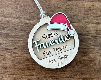 Santa’s Favorite Bus Driver Christmas Ornament, Teacher Gift, Bus Driver Gift, Mail Carrier Gift, Coach Gift Personalized Ornament