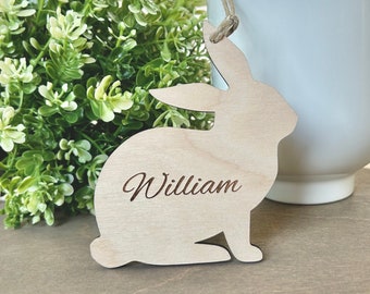 Personalized Easter Basket Tag, Bunny Name Tag, Gift for Boy, Gift for Girl, Custom Engraved Wood Tag, Name Tag, Custom Tag