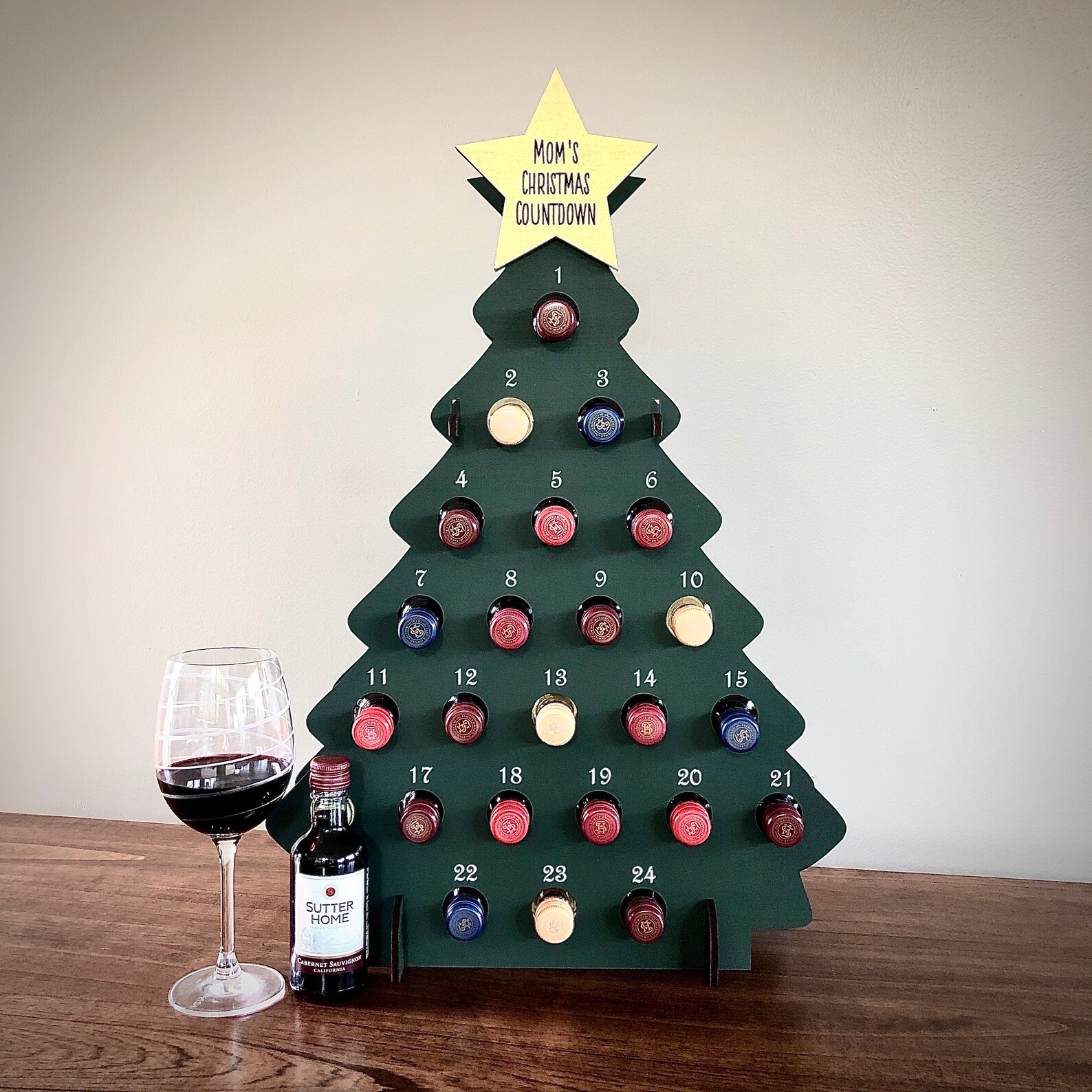 Mini Wine Bottle Christmas Countdown Tree Laser Cut Mini Wine Etsy