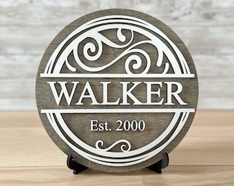 Round Family Last Name Sign, Family Name Sign, 3D Wood Sign, Wedding Gift, Engagement Gift