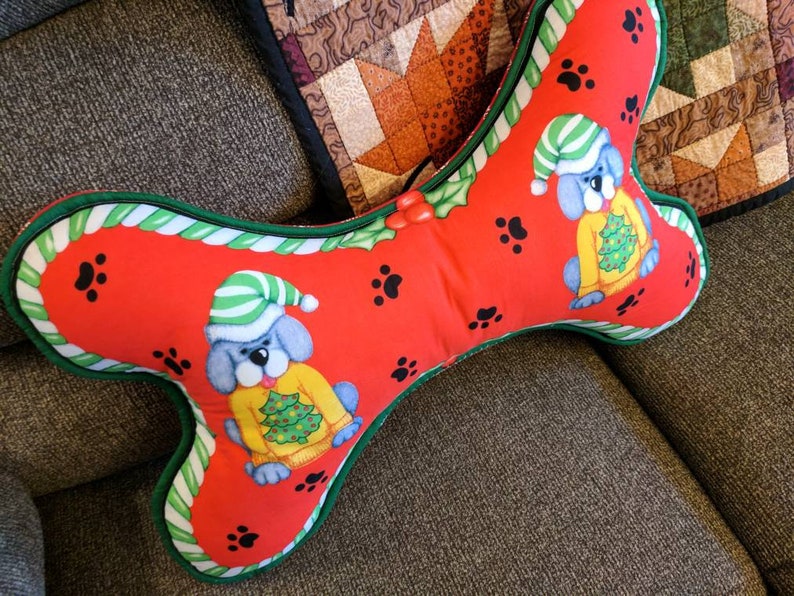 Bone Shaped Christmas Pillow, Pet Lover Pillow, Dog Holiday Pillow