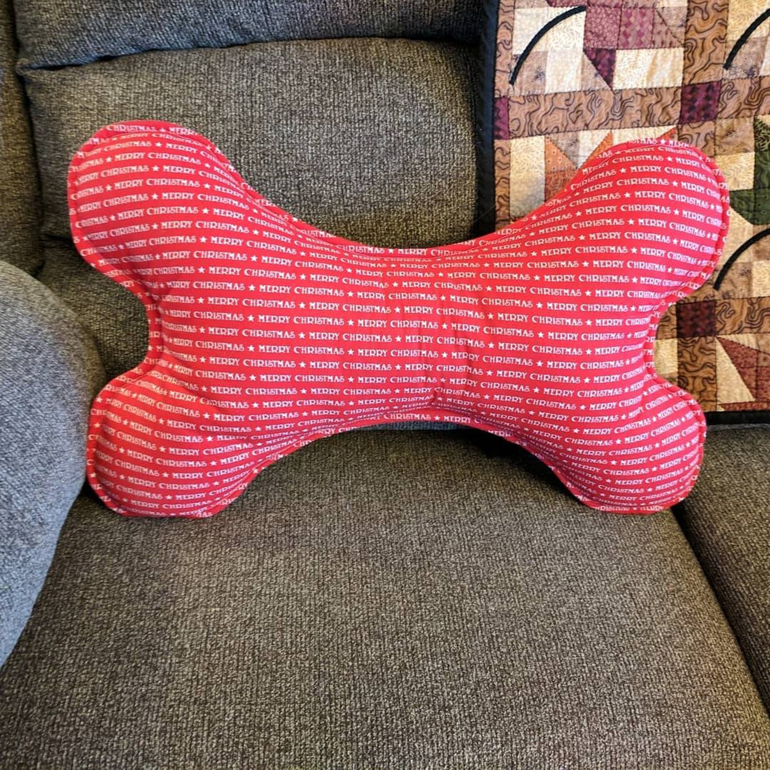 Bone Shaped Christmas Pillow, Pet Lover Pillow, Dog Holiday Pillow