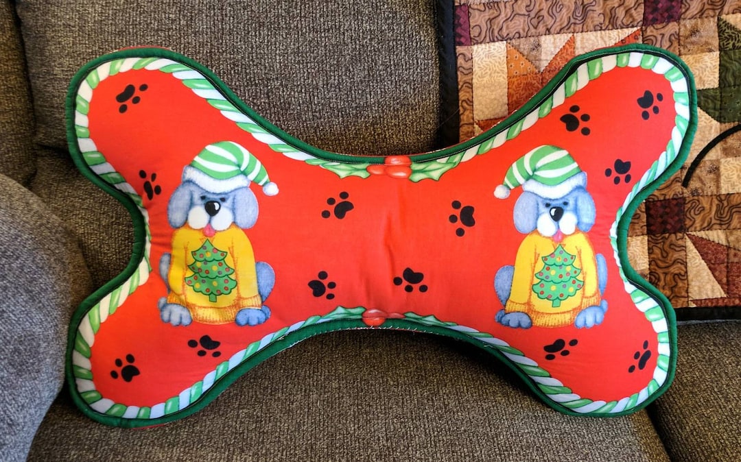 Bone Shaped Christmas Pillow, Pet Lover Pillow, Dog Holiday Pillow