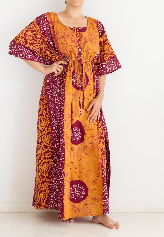 Breast Feeding Kaftan Dress With Long Front Zip in Maroon and Yellow Maternity and Hospital Gown in Pure Hand Dyed Indian Breathable Cotton Etsy Australia