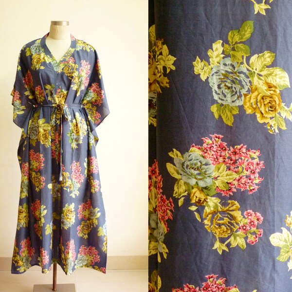 Maternity caftan, Nursing gown ,Summer Dress, maxi dress, Hospital gown in Blue with floral print. Plus size,Beach coverup ,Resort wear