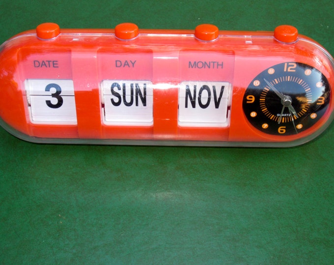 Retro Orange Clock Calendar Etsy