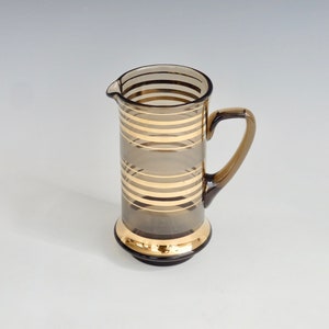 Mid-Century Modern Gold Stripe Glass Cocktail Pitcher With Polished Bottom