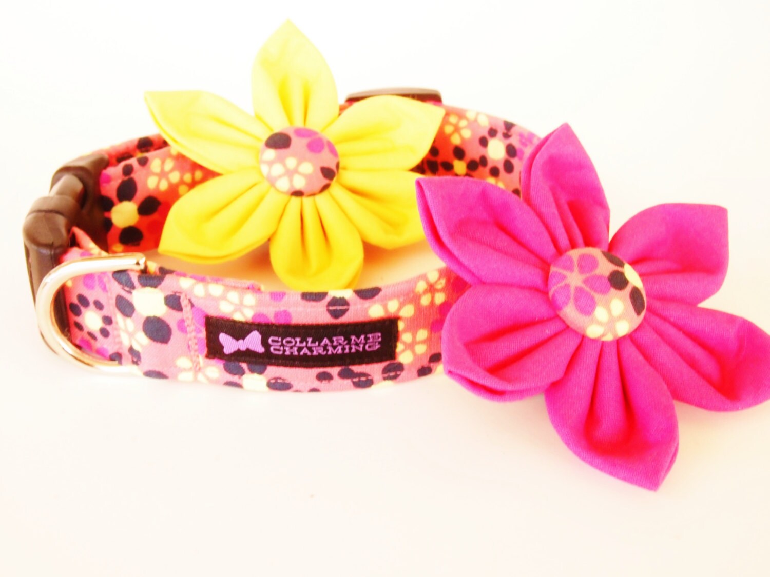 Yellow Pink Dog Collar Flower Set Fiona Etsy