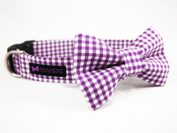 Purple Gingham Dog Bow Tie Spring Dog Bow TieCollar Bow TieDog Bow Tie
