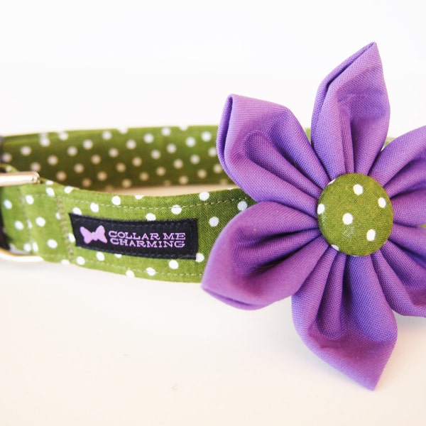 Green Purple Dog Collar Flower Set Quinn