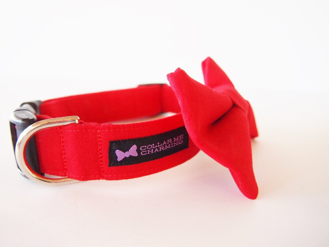 Classic Dog Collar Bow Tie Set Red Etsy
