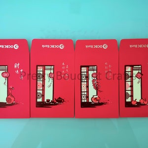 Conjunto de 4 envelopes vermelhos chineses | Envelopes para dinheiro | HongBao chinês | Envelopes da sorte chineses | Envelopes para dinheiro | HongBao | Angpow | Envelopes para dinheiro