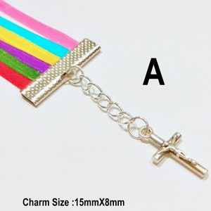 Rainbow Ribbon Bible Bookmark: Silver Cross Charm