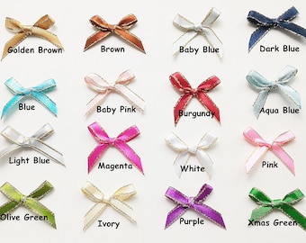 Pre-tied Satin Bow|Ready to use GOLD Edge Mini Satin Ribbon Bow|Pack of 25/50/100|Applique Embellishment|Card Making Scrapbooking |Tiny Bows