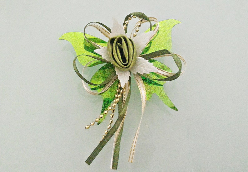 Green Butterfly and Green Rose Brooch Corsage|Brooch Pin Green Rose Corsage|Brooch Pin Green Boutonniere|Butterfly Corsage