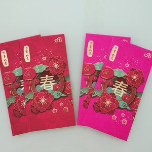 4pcs Pacote da sorte chinês | Envelopes de dinheiro rosa | HongBao chinês | Envelopes da sorte chinês | Envelopes vermelhos | Envelope de dinheiro | Angpow | Envelopes de dinheiro