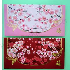 2 peças pacote de sorte chinês elegante | HongBao chinês | Envelopes de sorte chineses | Envelopes rosa | Envelopes vermelhos de qualidade premium | Envelopes de dinheiro grandes