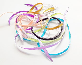 Pre-Cut Oblique Cut Silver Edge Satin Ribbons 6mm / 1/4" |Hag Tag Silver Edge Satin Ribbon|Heat Sealed ends Hag Tag Ribbon