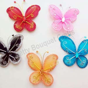 18pcs Large Nylon Wire Hanging Butterfly DIY Craft Embellishment |Wire Nylon Mesh Butterflies Gems 3&quot; |Wedding Decorations Nylon Butterfly