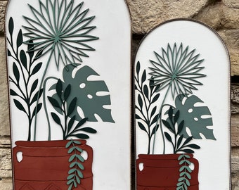 Arched Tropical Plant Lasercut Wall Art | 3D Layered Wood Lasercut Décor